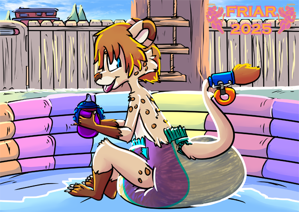 Toffee in a waterlogged and messy diaper in the kiddy pool