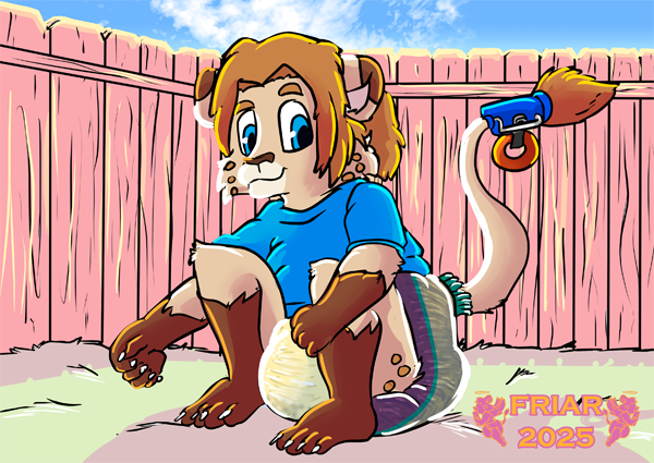 Toffee sitting pretty in a messy diaper