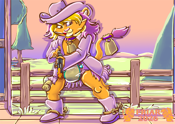 Friar dressed as a cowboy with a pop gun