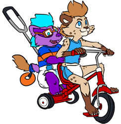 Toffee and Everett on a tricycle