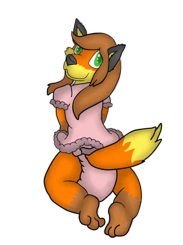 OzzyFox in a messy diaper and dress